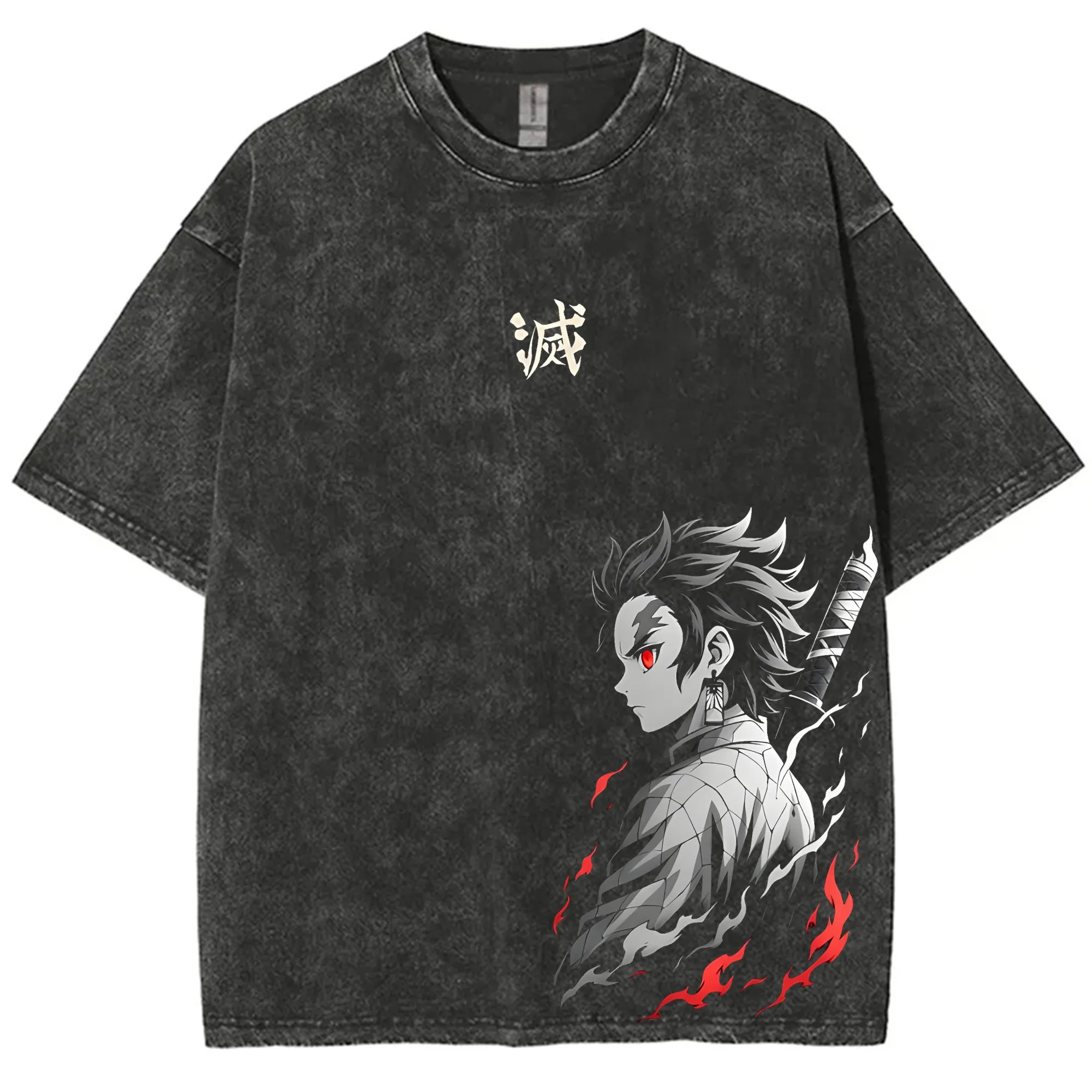 Anime Merchandise For Women - Streetwear demon slayer vintage lavado gráfico
